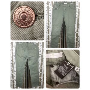 7 For All Mankind Olive Green Distressed Slim Fit Ankle Jeans sz 28